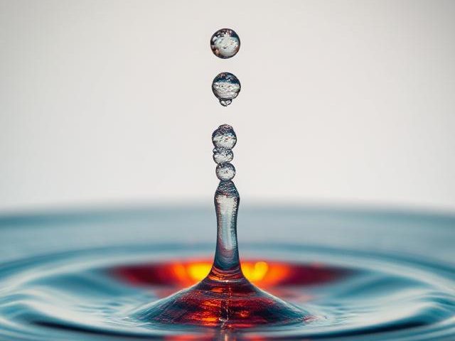 A drop of water falling onto a water surface creating a whirlpool ripple