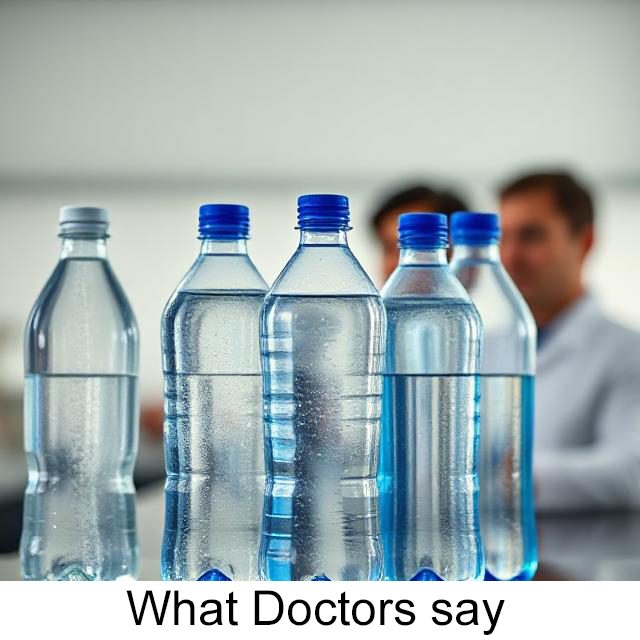 Group of lab scientists standing behind bottles of distilled water